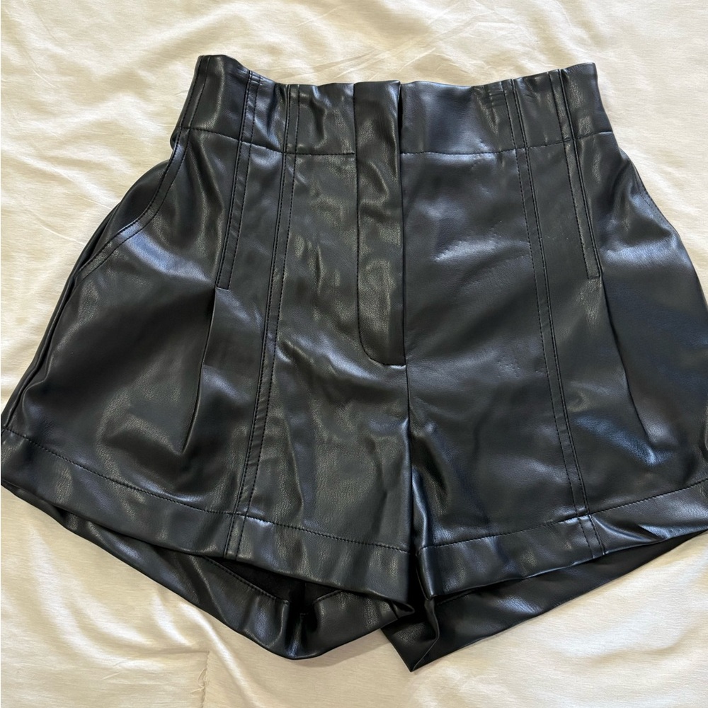 LBLC the Label High Waist Black Faux Leather Shorts